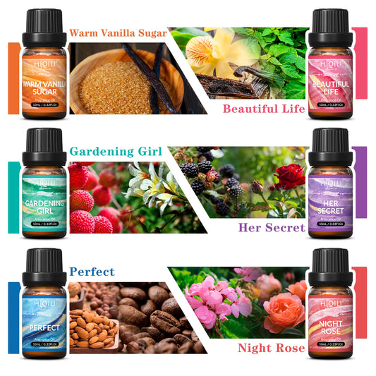 HIQILI Fragrance Oils Set Women Theme Top 6 Gift Set for Aromatherapy Diffuser Humidifier Candles Car Home Hotel Travel