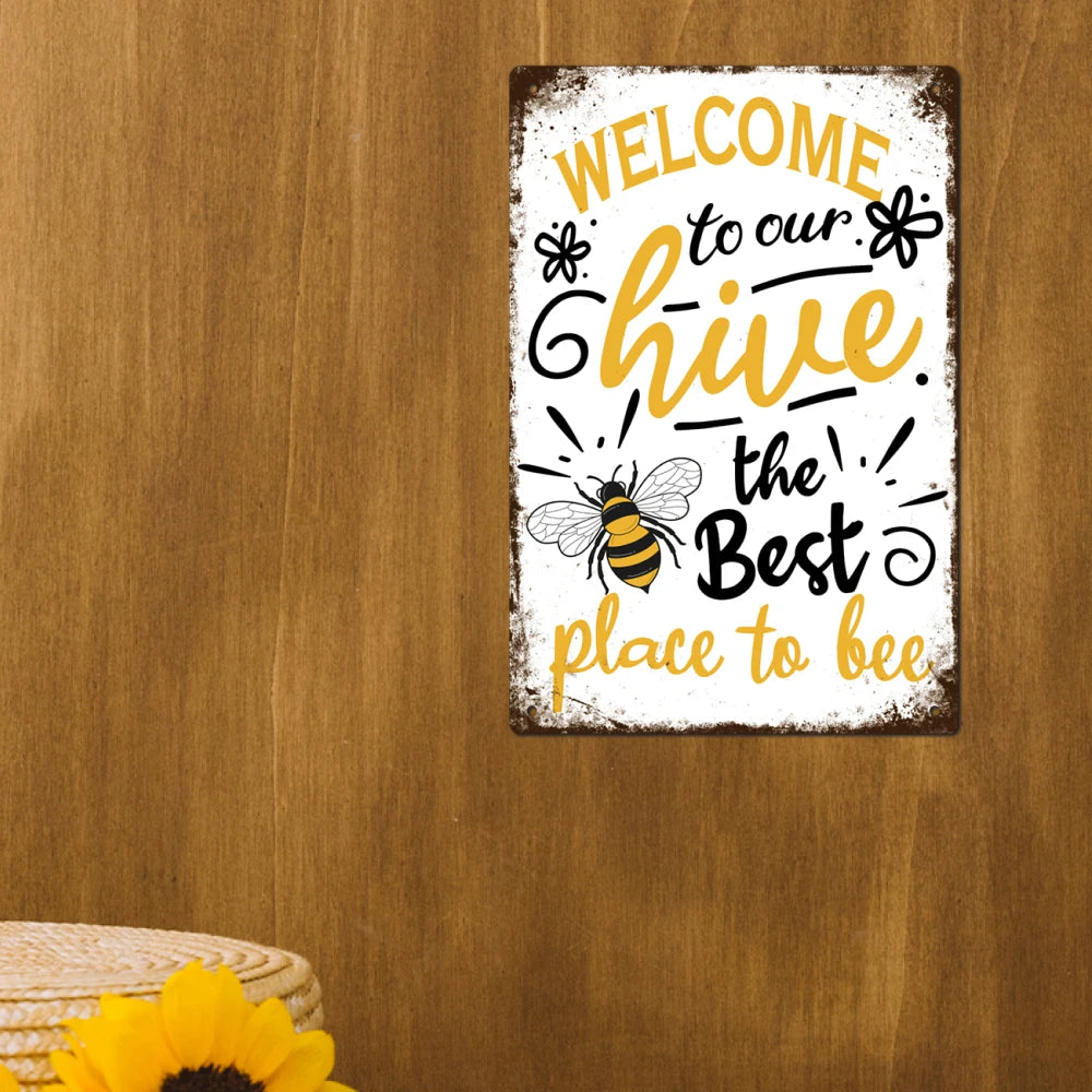 Putuo Decor Welcome Metal Signs Retro Bee Wall Art Decor