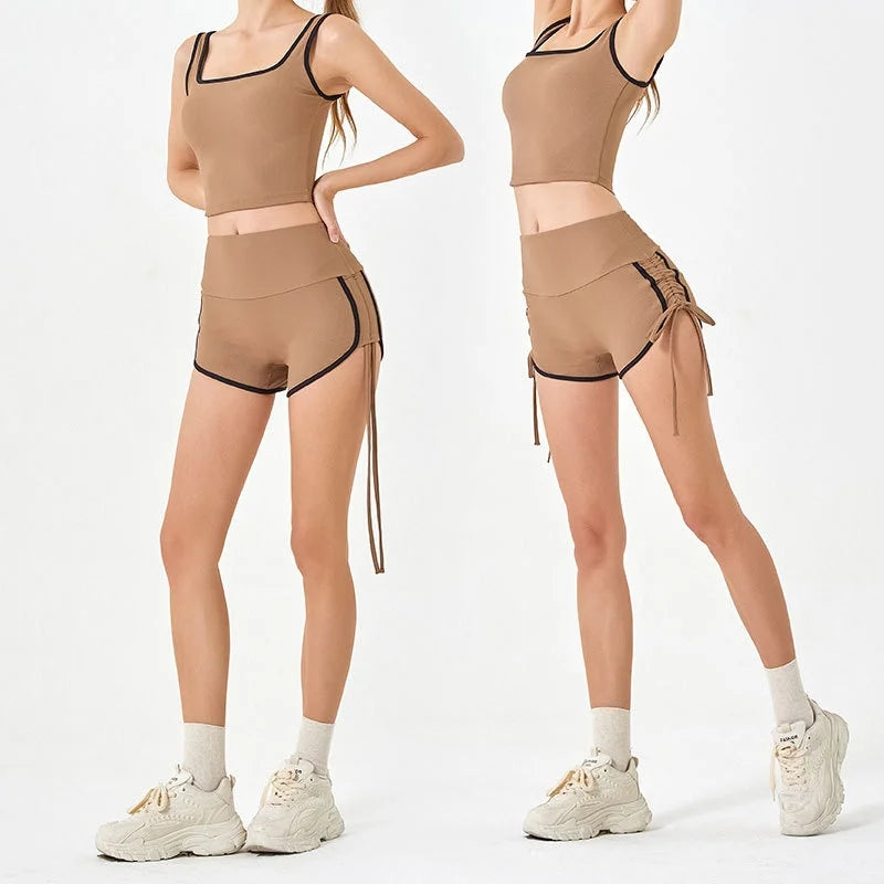 Women's Thin Drawstring Sports Yoga Shorts High Elastic Fitness