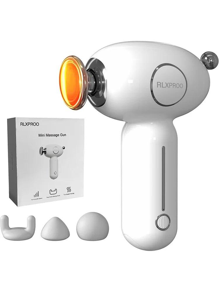 Massage Gun Deep Tissue, Mini Massager Gun with Heat, Handheld Percussion, 3 Interchangeable Heads & 4 Speeds Gift for Men,Women