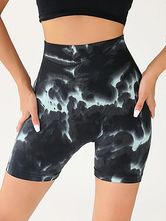 Us Local Women's Tie Dye Spring Summer Fitness Yoga Gym Shorts Three Points High Waist Yoga Shorts