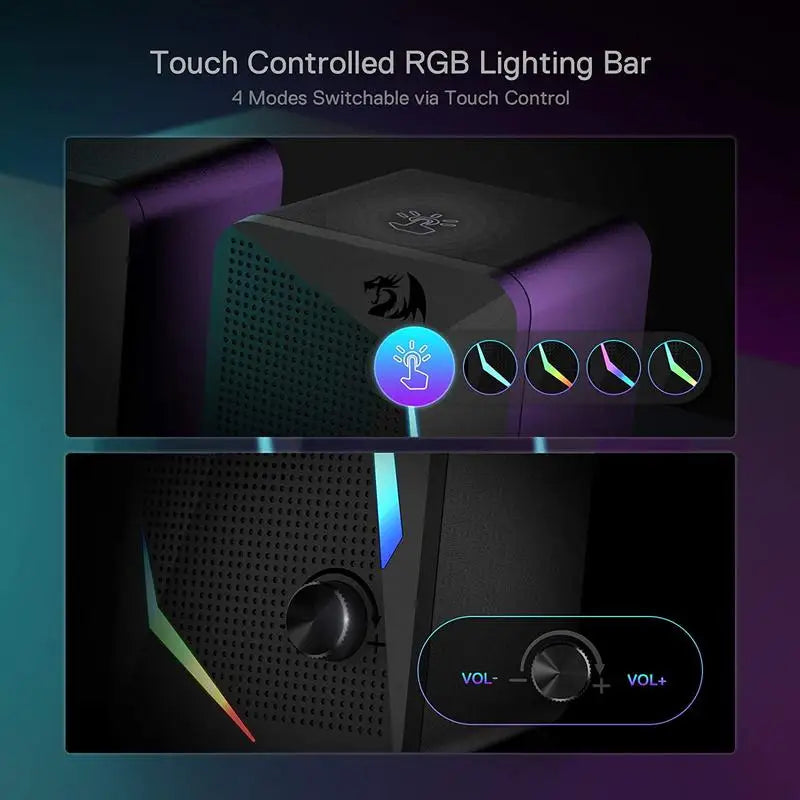 Redragon GS510 Waltz RGB Desktop Speakers 2.0 Channel PC Computer Stereo Speakers with Four Colorful LED Backlight Modes