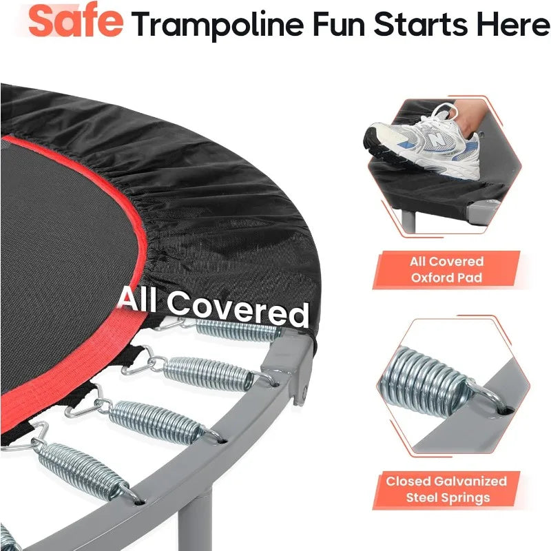 BCAN 40/48" Foldable Mini Trampoline Max Load 330lbs/440lbs, Fitness Rebounder with Adjustable Foam Handle