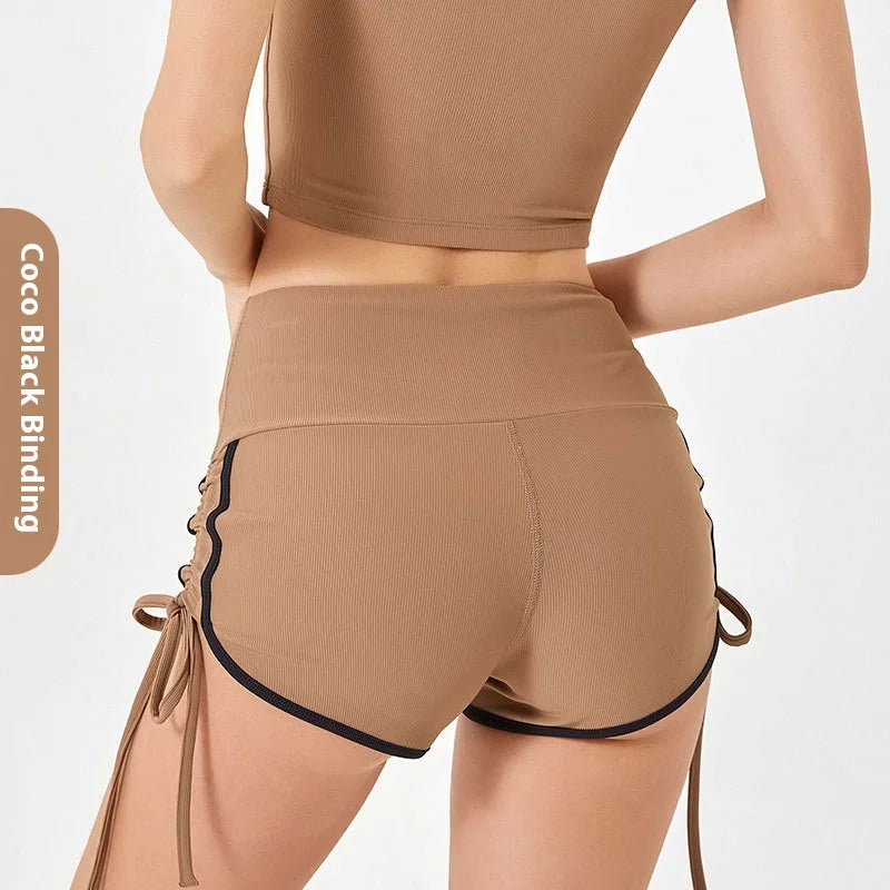 Women's Thin Drawstring Sports Yoga Shorts High Elastic Fitness