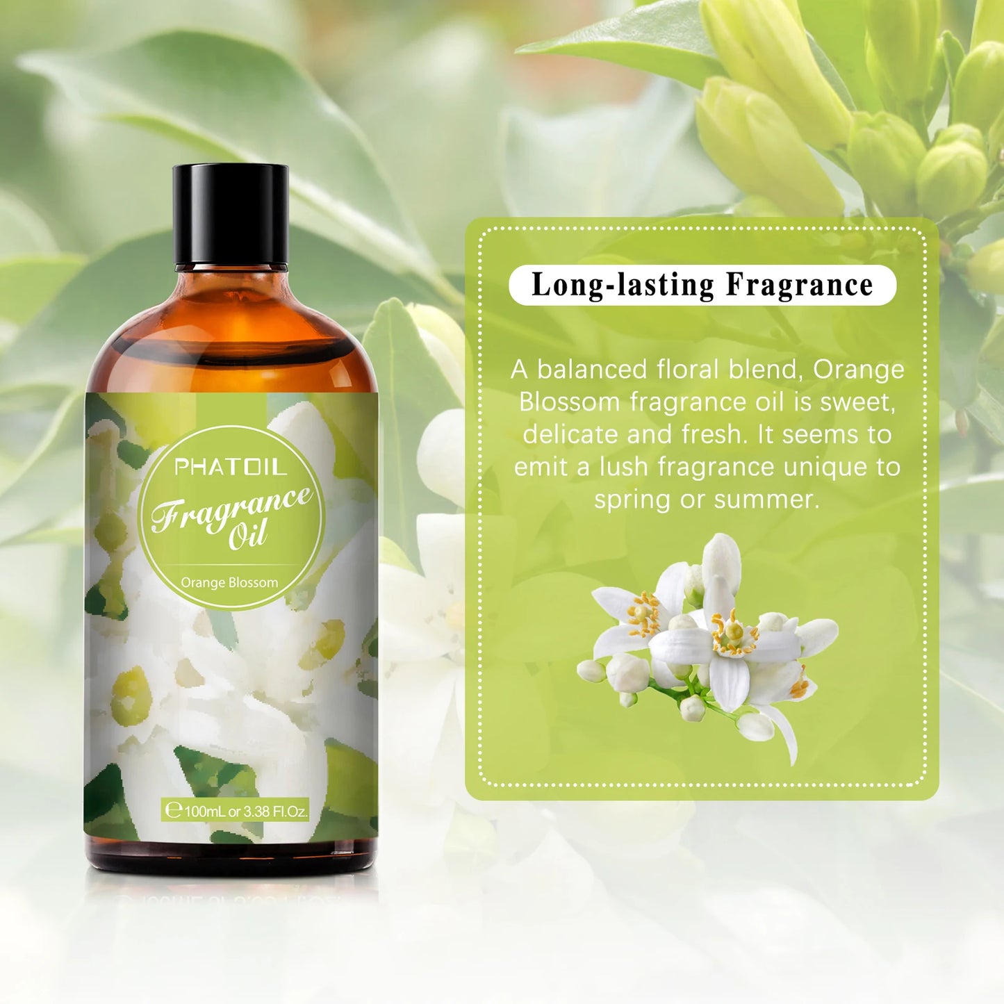 PHATOIL 100ml  White Musk Fragrance Essential Oil  Fresh Linen Honeysuckle Peach Orange Blossom for Aroma Candle Soap Making