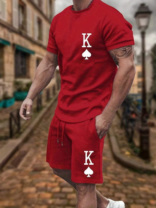 Mens Trendy Round Neck Short Sleeve Shorts Two Piece Suit with 3D Digital Printing High Definition Pattern for Summer Leisure and Casual Wear