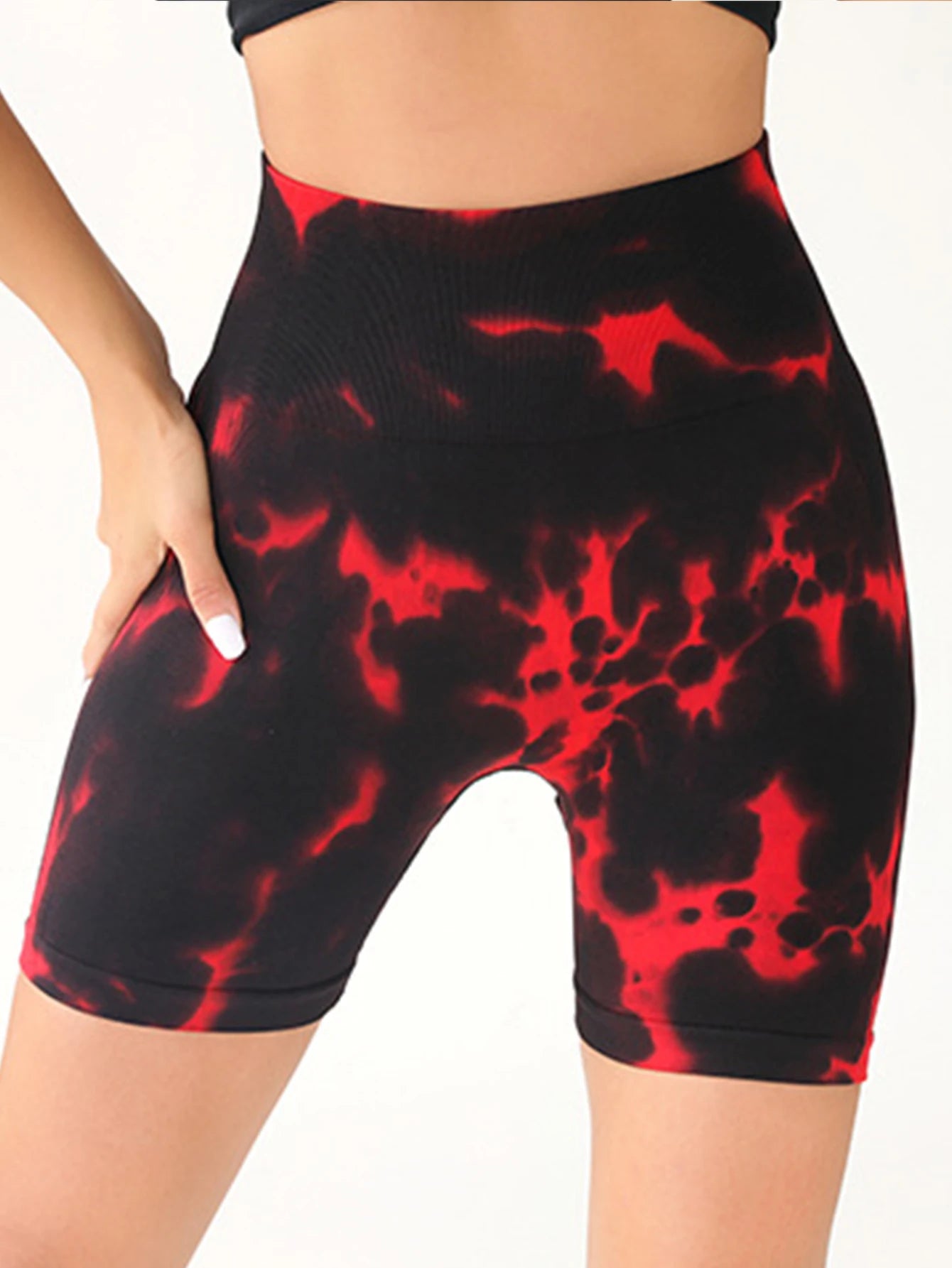 3 Pack US Local Red Tie-Dye High-Waisted Butt-Lifting Women's Sports Yoga Shorts Tummy Control Seamless Ruched Booty Shorts