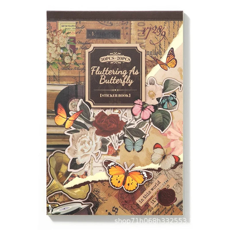 50Pecs/Set Hand Account Material Stickers Book Butterfly Flowers Style DIY Hand Account Decoration Stickers