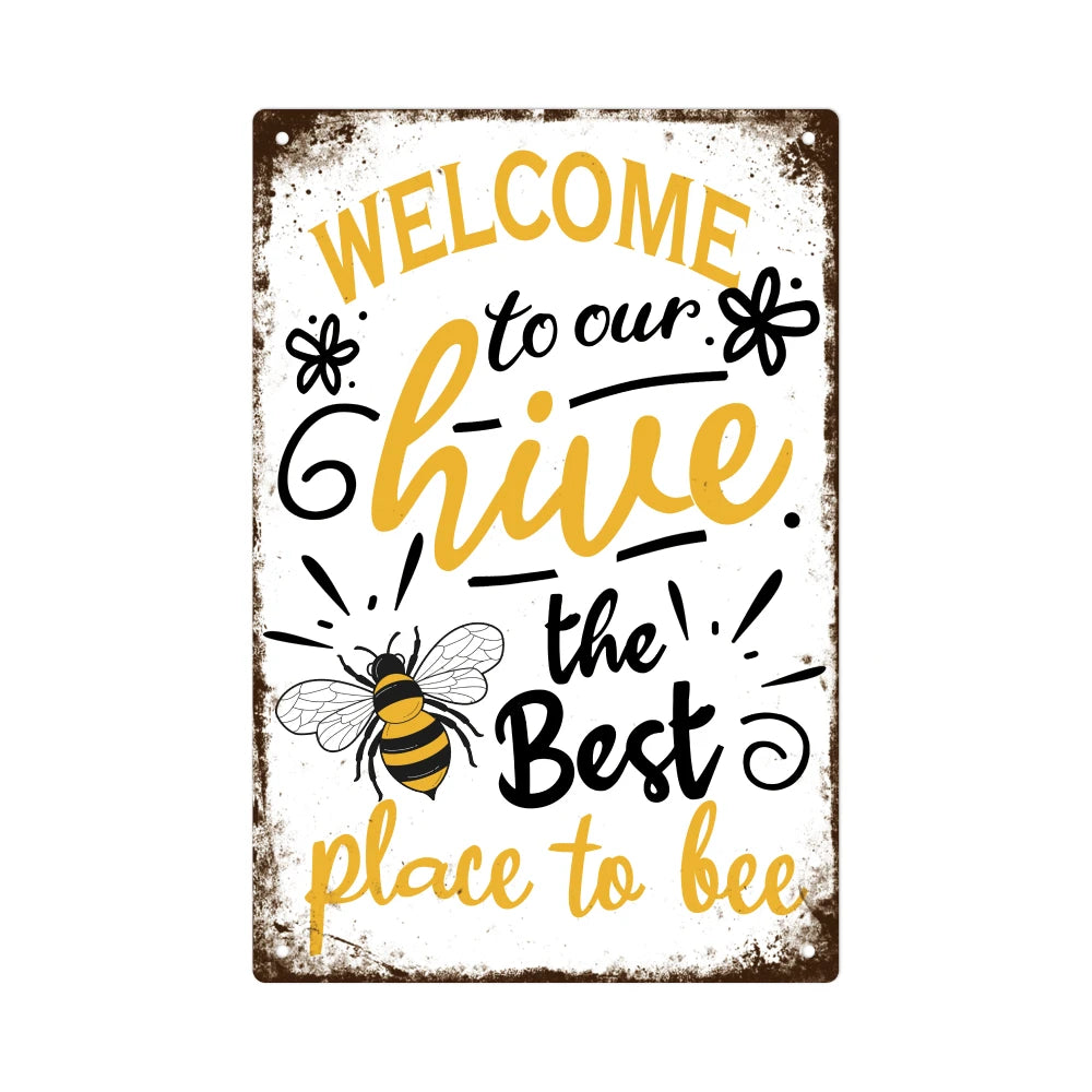 Putuo Decor Welcome Metal Signs Retro Bee Wall Art Decor