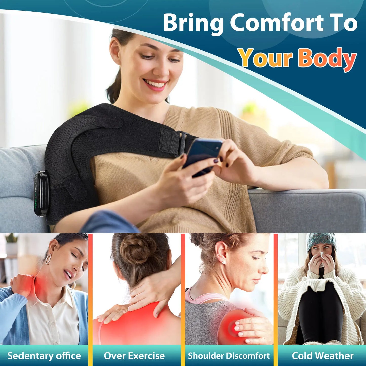 Electric Heating Shoulder Massager Brace for Arthritis Pain Relief