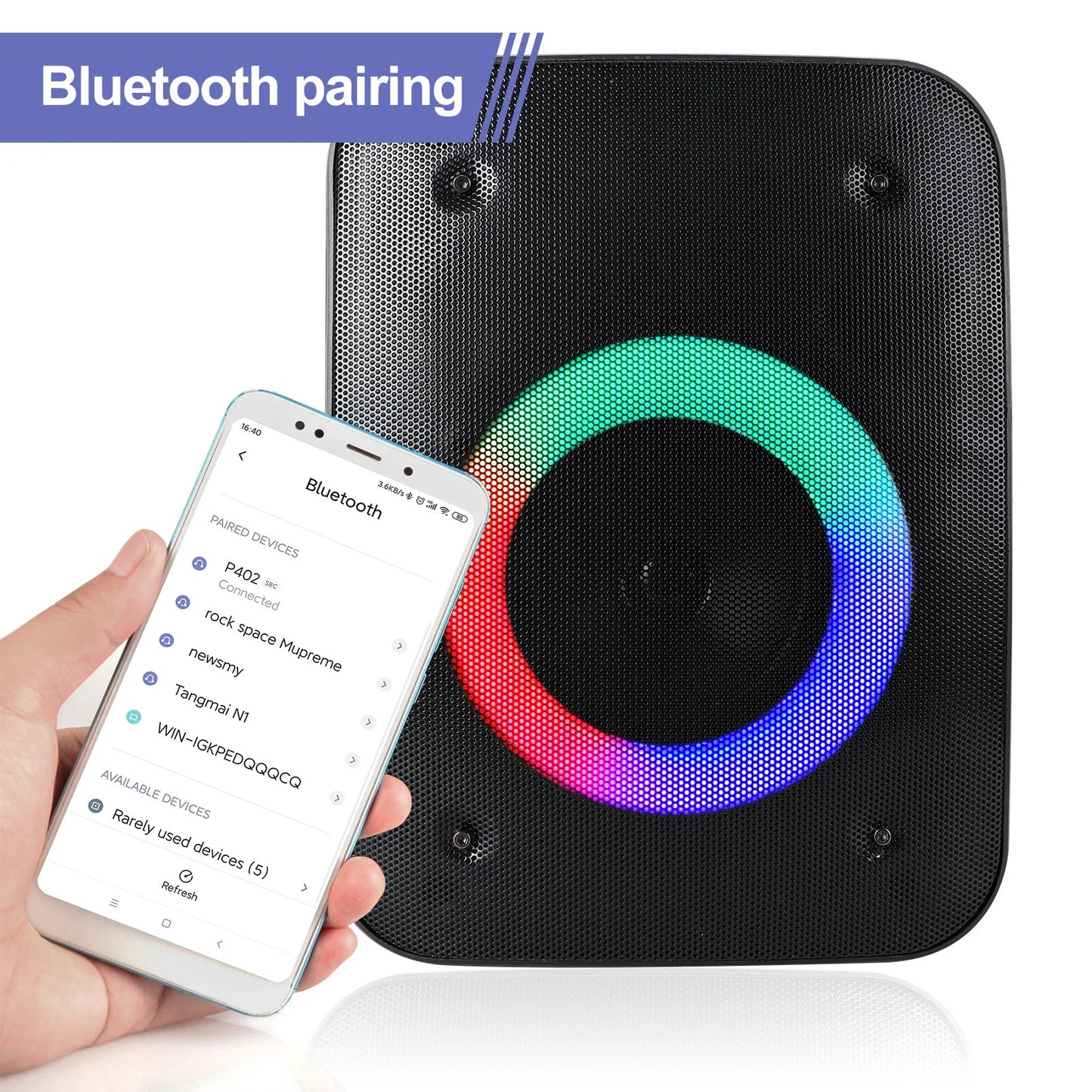 Portable 4'' Bluetooth Speaker AUX TF Card USB FM W/ LED Light For Xmas Party US