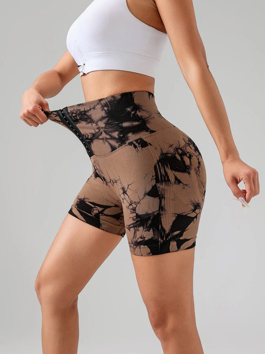 Us Local Women's High Waist Butt Lift Tie Dye Summer Yoga Shorts