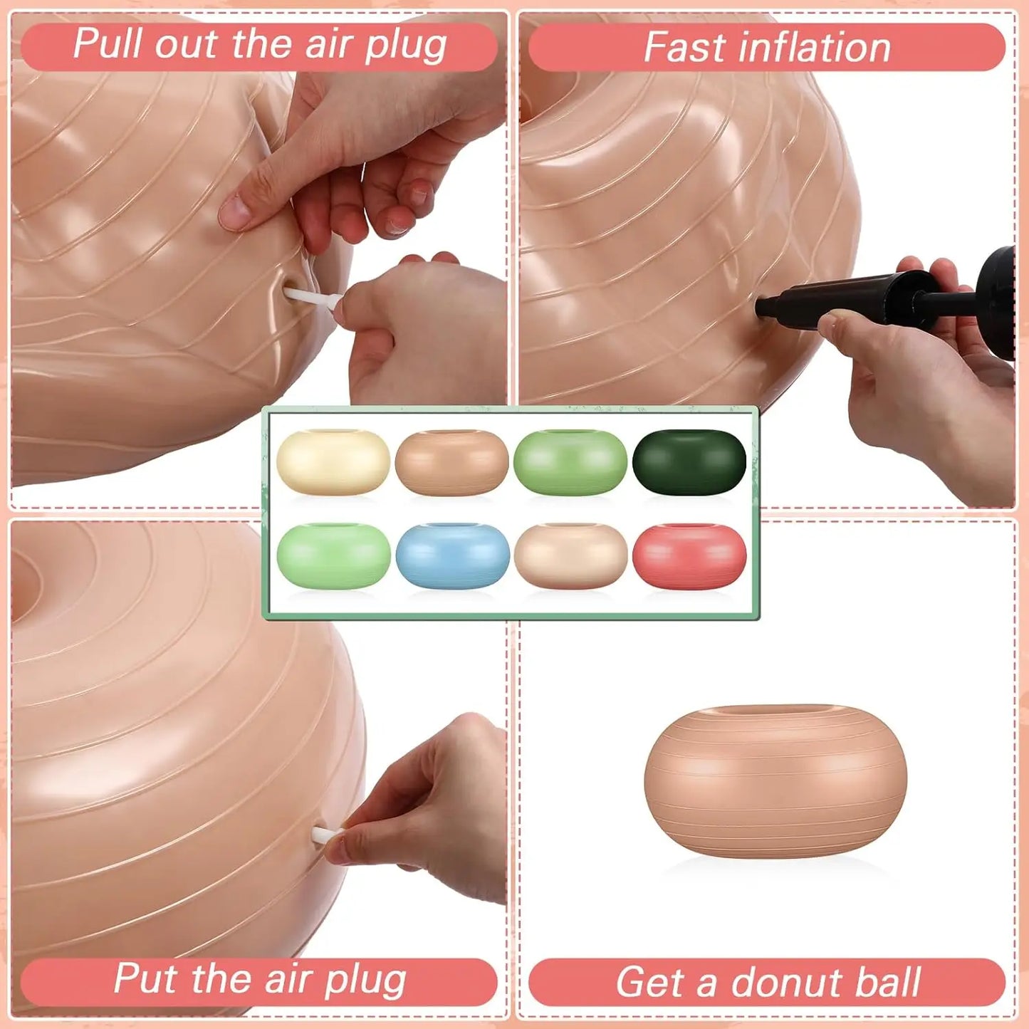 8 Pcs Flexible Seating for Classroom Inflatable Yoga Ball Chairs with Pump Donut Exercise Ball Chair Cushion Seat for Office Bal