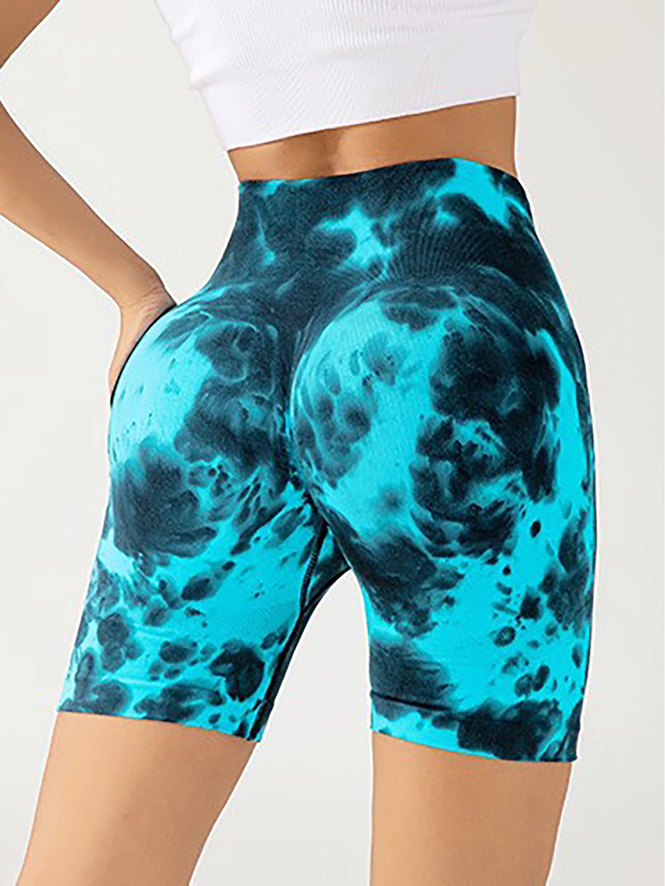 Us Local Women's Tie Dye Spring Summer Fitness Yoga Gym Shorts Three Points High Waist Yoga Shorts