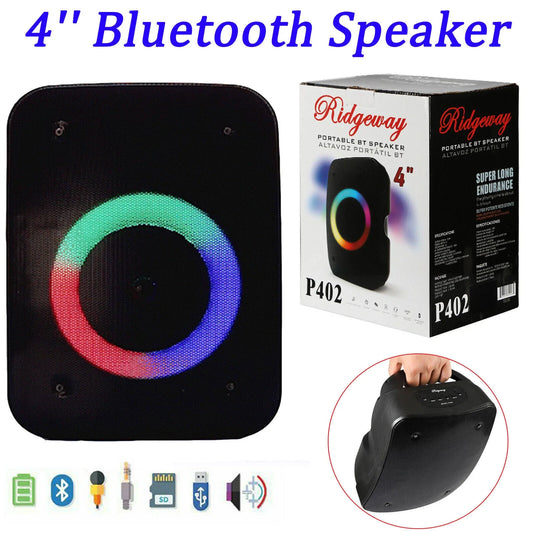 Portable 4'' Bluetooth Speaker AUX TF Card USB FM W/ LED Light For Xmas Party US
