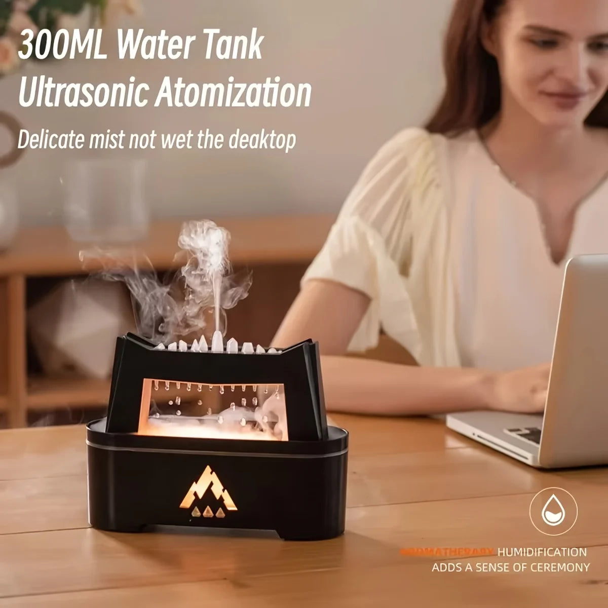 10.14oz Aroma Diffuser Cloud Rain Humidifier Essential Oil Diffuser Water Drop Sounds Flame/Blue Light Raindrop Humidifier For H