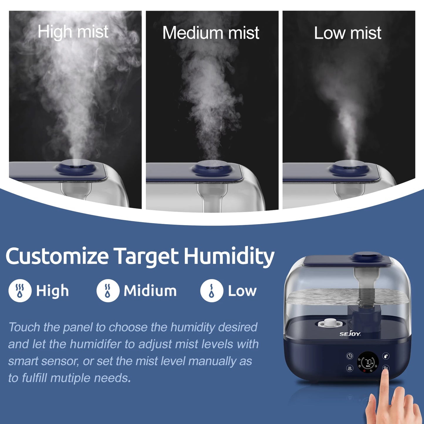 Sejoy 5L Humidifier for Bedroom Large Room Home Diffuser Aromatherapy Upper Water Household Spray Humidification Machine